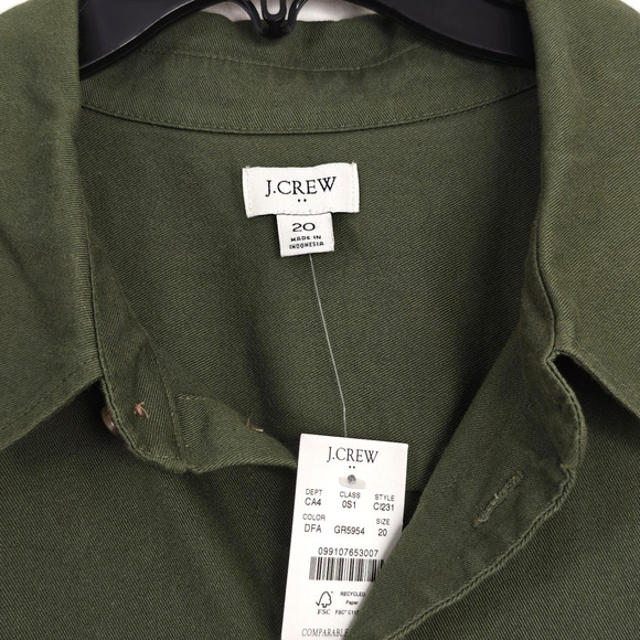 J Crew Long Sleeve Utility Shirt Dress Size 20 Olive Green Pockets Belt NWT - Picture 3 of 10